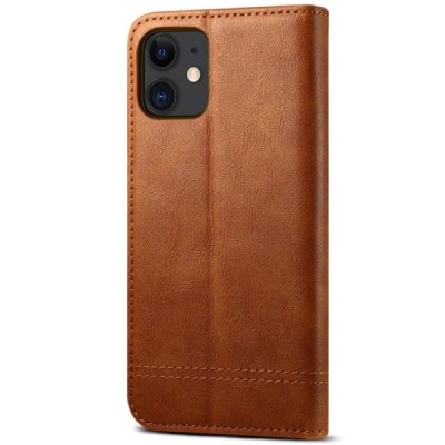 Deluxe atverčiamas šviesiai rudas odinis Apple iPhone 12 Mini dėklas - knygutė | Priedai.lt