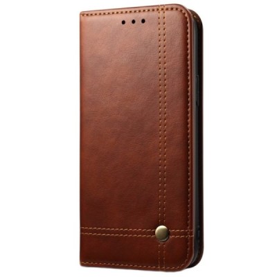 Deluxe atverčiamas tamsiai rudas odinis Apple iPhone 12 Mini dėklas - knygutė | Priedai.lt