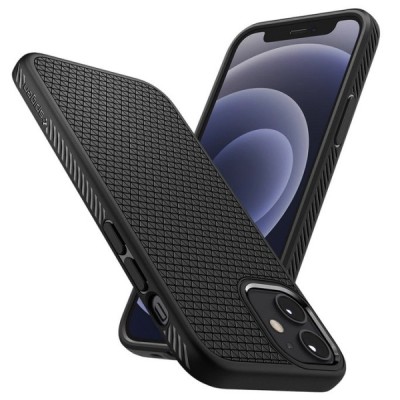 „Spigen“ Liquid Air Apple iPhone 12 Mini juodas kieto silikono dėklas | Priedai.lt