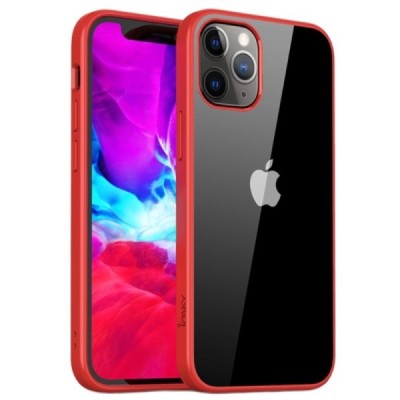 Apple iPhone 12 Mini „IPAKY“ Royal silikoninis skaidrus permatomas dėklas su raudonu rėmeliu | Priedai.lt