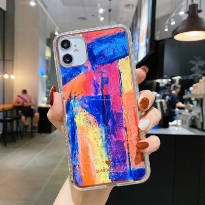 Apple iPhone 12 Mini „Painting“ silikoninis spalvotas permatomas dėklas su juodu rėmeliu | Priedai.lt