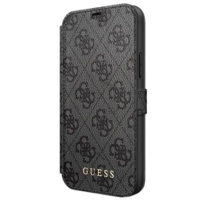 Apple iPhone 12 (12 Pro) Guess atverčiamas juodas odinis dėklas, knygutė - piniginė | Priedai.lt