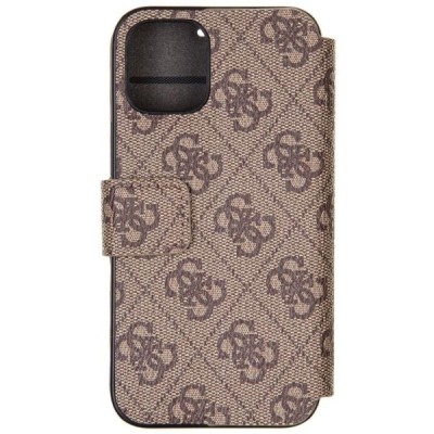 Apple iPhone 12 Pro Max Guess atverčiamas rudas odinis dėklas, knygutė - piniginė | Priedai.lt