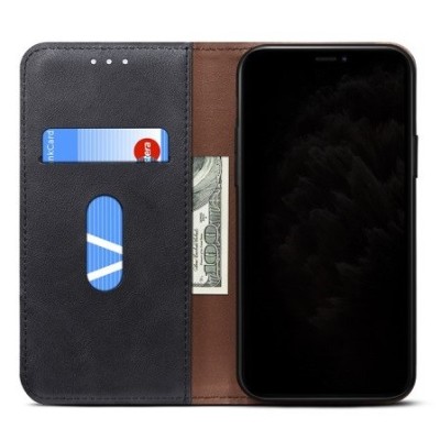 Apple iPhone 12 Pro Max Deluxe ādas atvēramais melns maciņš (maks) | Vacins.lv