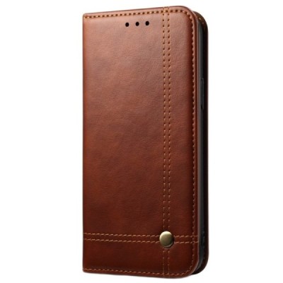 Apple iPhone 12 Pro Max Deluxe ādas atvēramais tumši brūns maciņš (maks) | Vacins.lv