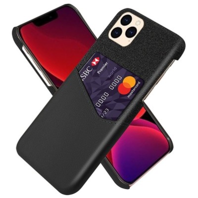 Apple iPhone 12 Pro Max „KSQ“ Shell melns ādas apvalks ar iebūvētu karšu turētāju | Vacins.lv