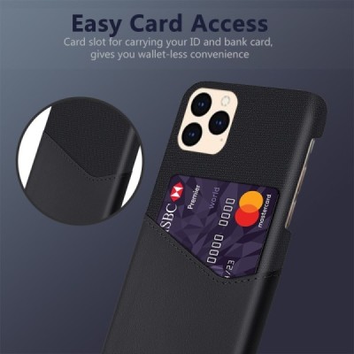 „KSQ“ Shell Apple iPhone 12 Pro Max juodas odinis dėklas - nugarėlė su kišenėle kortelėms | Priedai.lt