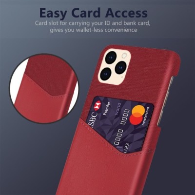 Apple iPhone 12 Pro Max „KSQ“ Shell sarkans ādas apvalks ar iebūvētu karšu turētāju | Vacins.lv
