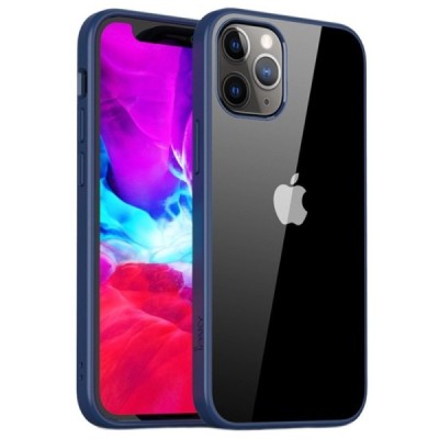 Apple iPhone 12 Pro Max „IPAKY“ Royal silikoninis skaidrus permatomas dėklas su mėlynu rėmeliu | Priedai.lt