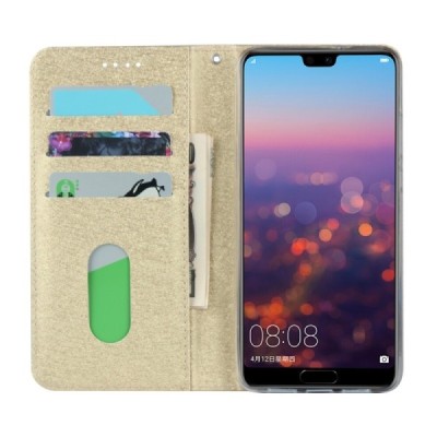 Huawei P20 „Silk“ Skin sērijas zelta ādas atvērams maciņš | Vacins.lv