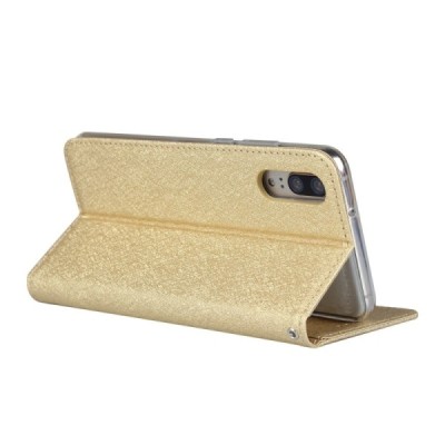 Huawei P20 „Silk“ Skin sērijas zelta ādas atvērams maciņš | Vacins.lv