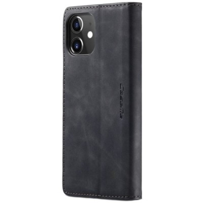 Apple iPhone 12 Mini CaseMe Retro solidus atverčiamas juodas odinis dėklas - knygutė | Priedai.lt