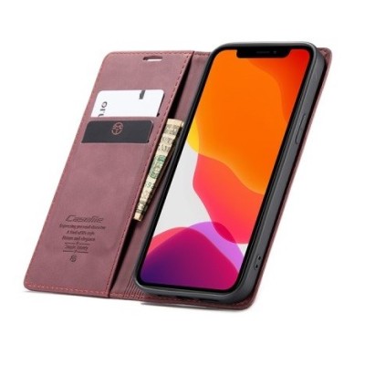 Apple iPhone 12 Mini CaseMe Retro solidus atverčiamas bordo odinis dėklas - knygutė | Priedai.lt