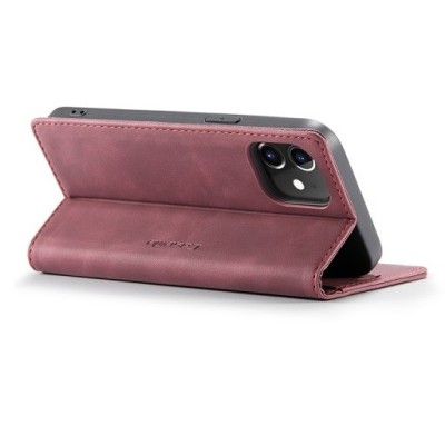 Apple iPhone 12 Mini CaseMe Retro solidus atverčiamas bordo odinis dėklas - knygutė | Priedai.lt