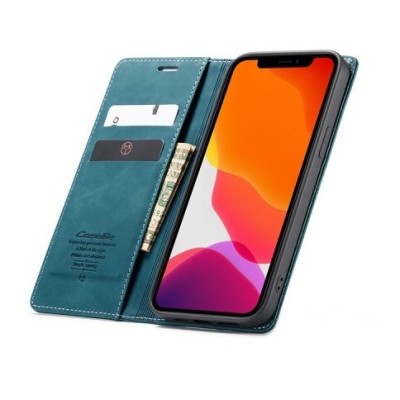 Apple iPhone 12 Mini CaseMe Retro solīds atvēramais ādas zaļš maciņš - maks | Vacins.lv