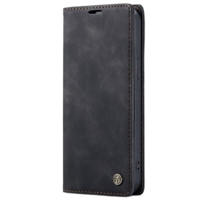 Apple iPhone 12 Pro Max CaseMe Retro solīds atvēramais ādas melns maciņš - maks | Vacins.lv