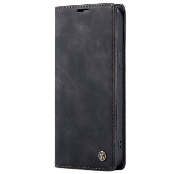 „CaseMe“ Retro solīds atvēramais ādas maciņš - melns (iPhone 12 Pro Max)