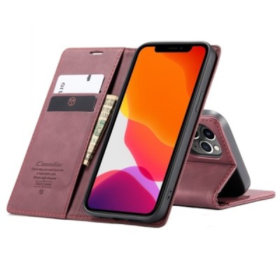 Apple iPhone 12 Pro Max CaseMe Retro solidus atverčiamas bordo odinis dėklas - knygutė | Priedai.lt