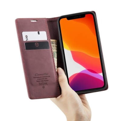 Apple iPhone 12 Pro Max CaseMe Retro solidus atverčiamas bordo odinis dėklas - knygutė | Priedai.lt