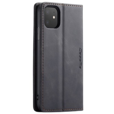 Apple iPhone 11 CaseMe Retro solidus atverčiamas juodas odinis dėklas - knygutė | Priedai.lt