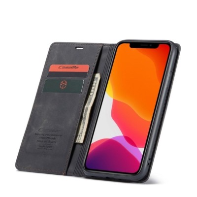 Apple iPhone 11 CaseMe Retro solidus atverčiamas juodas odinis dėklas - knygutė | Priedai.lt