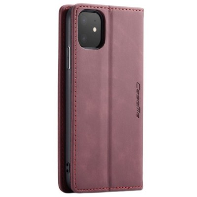 Apple iPhone 11 CaseMe Retro solidus atverčiamas bordo odinis dėklas - knygutė | Priedai.lt