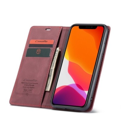 Apple iPhone 11 CaseMe Retro solidus atverčiamas bordo odinis dėklas - knygutė | Priedai.lt