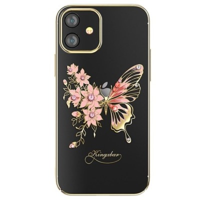 Apple iPhone 12 Mini Kingxbar Crystal Wings Swarovski plastikinis skaidrus permatomas auksinis dėklas su kristalais | Priedai.lt