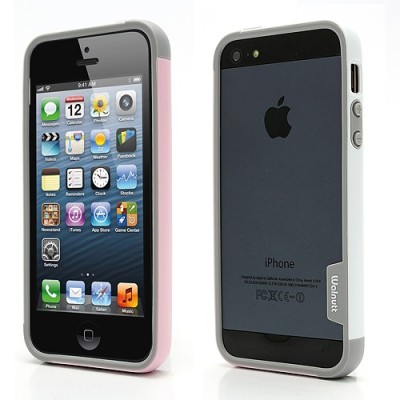 Baltos, rožinės ir pilkos spalvų „Walnutt“ Trio kieto silikono (TPU) Apple iPhone SE (5, 5s) dėklas (rėmelis) - kraštų apvadas, 
