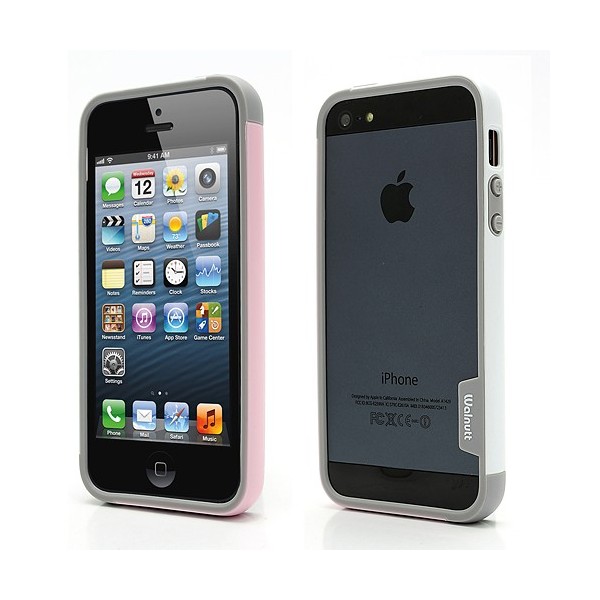 „Walnutt“ Trio rėmelis (bamperis) - baltas / rožinis (iPhone 5 / 5S / SE 2016)