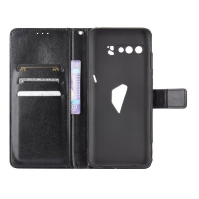 Asus Rog Phone 3 (ZS661KS) atvēramais ādas melns retro maciņš (maks) | Vacins.lv