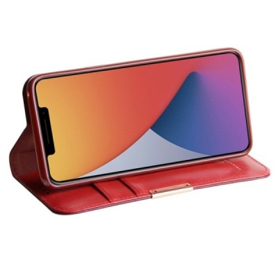 Apple iPhone 12 Pro Max „Dzgogo“ Royale ādas atvēramais bordo maciņš | Vacins.lv