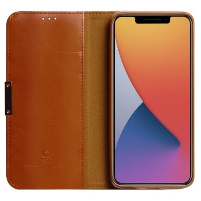 „Dzgogo“ Royale atverčiamas rudas odinis Apple iPhone 12 Pro Max dėklas | Priedai.lt