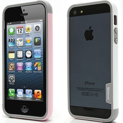 Baltos, rožinės ir pilkos spalvų „Walnutt“ Trio kieto silikono (TPU) Apple iPhone SE (5, 5s) dėklas (rėmelis) - kraštų apvadas, 