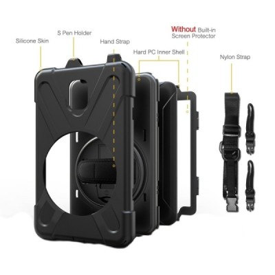 Samsung Galaxy Tab Active 2 8.0" (T395, T390) sustiprintos apsaugos dėklas - juodas - nugarėlė | Priedai.lt