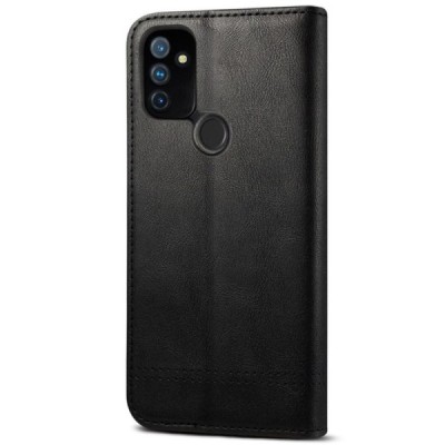 OnePlus Nord N100 Deluxe ādas atvēramais melns maciņš (maks) | Vacins.lv