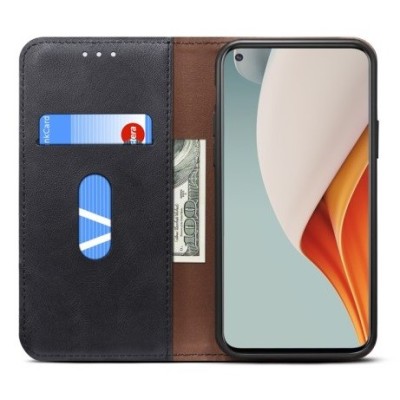 OnePlus Nord N100 Deluxe ādas atvēramais melns maciņš (maks) | Vacins.lv