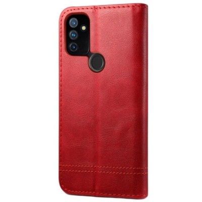 OnePlus Nord N100 Deluxe ādas atvēramais sarkans maciņš (maks) | Vacins.lv