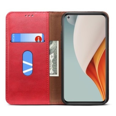 OnePlus Nord N100 Deluxe ādas atvēramais sarkans maciņš (maks) | Vacins.lv