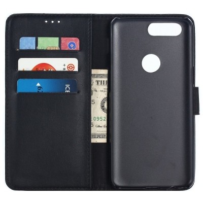 OnePlus 5T atverčiamas juodas odinis retro dėklas - piniginė / Priedai.lt