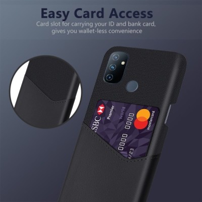 OnePlus Nord N100 „KSQ“ Shell melns ādas apvalks ar iebūvētu karšu turētāju | Vacins.lv