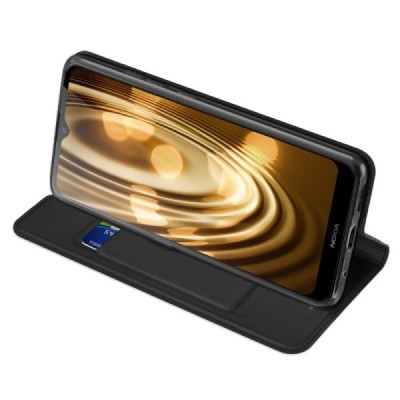 „Dux Ducis“ Skin serijos Nokia 2.4 juodas odinis atverčiamas dėklas | Priedai.lt