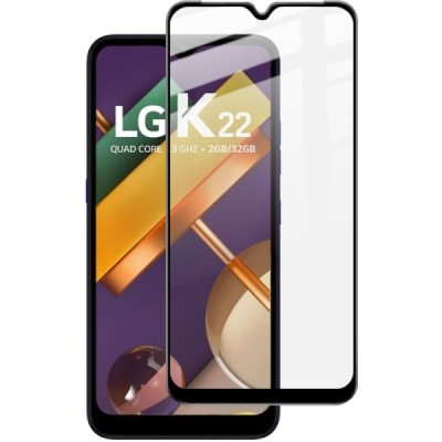 LG K22 „Imak“ 9H Tempered Glass sustiprintos apsaugos juodas pilnai dengiantis apsauginis ekrano stiklas 0,26 mm | Priedai.lt