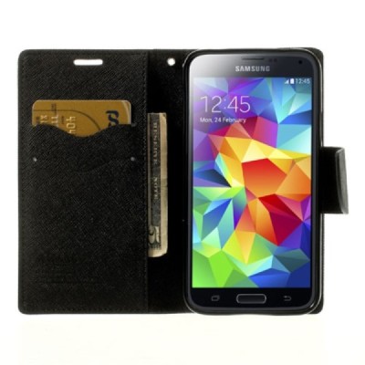 Samsung Galaxy S6 (G920) „Mercury“ Fancy atvēramais ādas melns maciņš (maks) | Vacins.lv