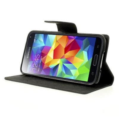 Samsung Galaxy S6 (G920) „Mercury“ Fancy atvēramais ādas melns maciņš (maks) | Vacins.lv