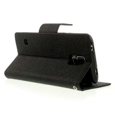 Samsung Galaxy S6 (G920) „Mercury“ Fancy atvēramais ādas melns maciņš (maks) | Vacins.lv