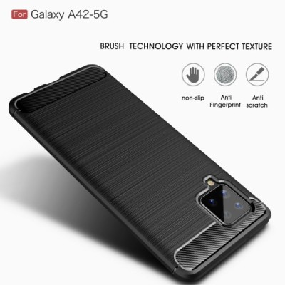 Samsung Galaxy A42 5G Carbon kieto silikono TPU juodas dėklas - nugarėlė | Priedai.lt
