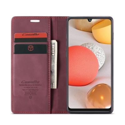 Samsung Galaxy A42 5G CaseMe Retro solīds atvēramais ādas bordo maciņš - maks | Vacins.lv