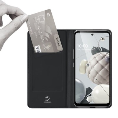 LG K42 Dux Ducis Skin sērijas melns ādas atvērams maciņš | Vacins.lv