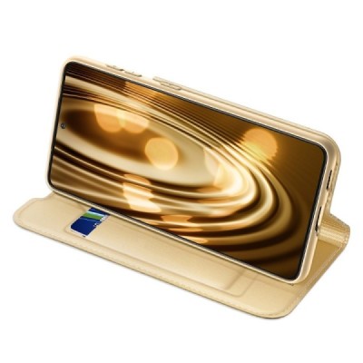 Samsung Galaxy S21 Ultra (G998B) Dux Ducis Skin sērijas zelta ādas atvērams maciņš | Vacins.lv